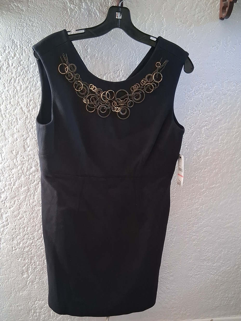 Laundry By Shelli Segal Black Sheath Dress with Gold Chain Accent